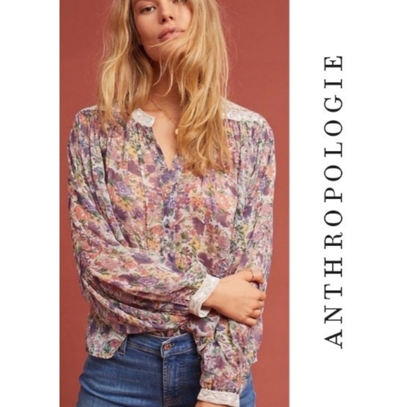 🆕 Anthropologie Ranna Gill Floral Long Sleeve Blouse. NWT - Picture 11 of 12